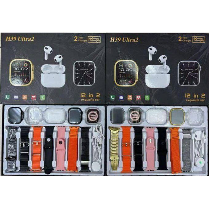 ساعة ذكية + سماعات رأس بلوتوث + ملحقات (12 في 2) - Ultra Pack H39 Ultra2