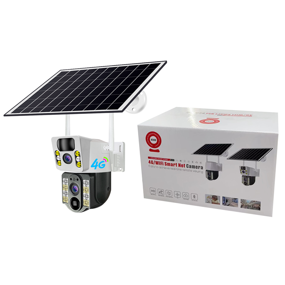 كاميرا  4  مع كاميرا ذات عدسة مزدوجة مع لوحة شمسية تتبع الحركة 7.5 واط -   - G Solar PIR PTZ