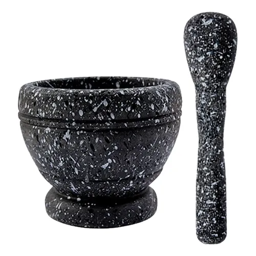 Mini mortier avec pilon en céramique marron et noir - outils de cuisine