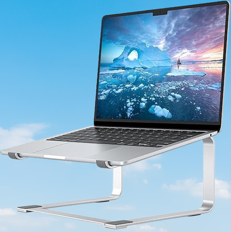 حامل كمبيوتر محمول SOUNDANCE للمكتب، حامل كمبيوتر معدني، حامل كمبيوتر شخصي ثابت وثقيل، رافعة كمبيوتر محمولة مريحة لأجهزة الكمبيوتر المحمولة مقاس 12 إلى 17.3 بوصة، فضي