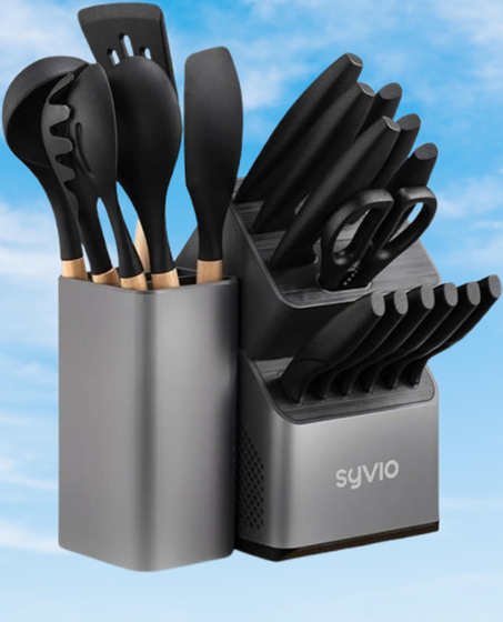 مجموعة سكاكين المطبخ 21 في 1 من سيفيو، مجموعات سكاكين مع كتلة ومجموعة أدوات مطبخ مكونة من 6 قطع، مجموعة سكاكين للمطبخ مكونة من 15 قطعة مع مبراة مدمجة، حامل أدوات لتخزين أدوات المطبخ