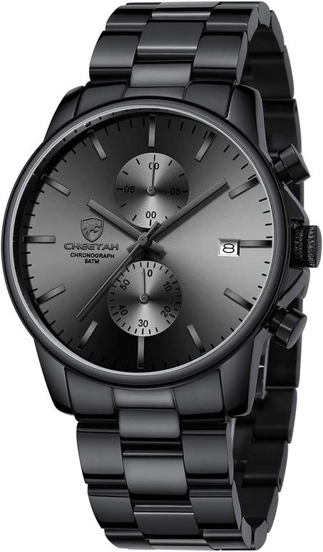 ساعة عصرية مضادة للماء مناسبة لرجال الاعمال بعرض كرونوغراف وحركة كوارتز وسوار من الستانلس ستيل مزودة بخاصية ضبط الوقت التلقائي للرجال من جولدن اور