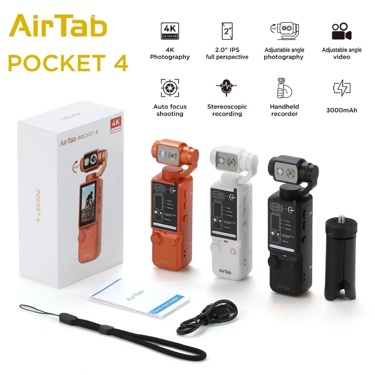 كاميرا تصوير 4K ثابتة AirTab POCKET 4  | تصوير احترافي سهل | خفيفة ومحمولة | ضمان عام