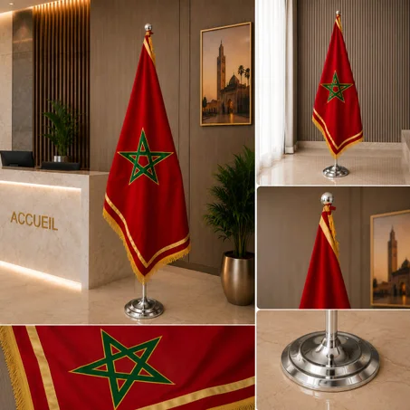 Drapeau Marocain Premium avec Support Doré 2 mètre – Élégance & Fierté Nationale 🇲🇦