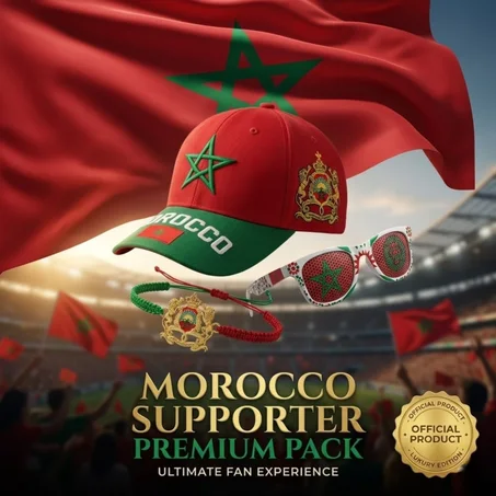 Pack Maroc Fan Set 🇲🇦 (4 Pièces : Drapeau, Casquette, Lunettes, Bracelet)
