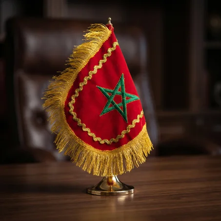 Drapeau de Bureau Maroc Royal – Finitions Luxueuses et Broderie Haut de Gamme