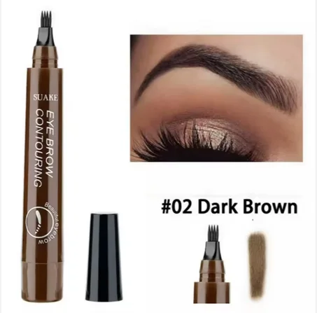 Microblading Eyebrow Pen 4 Fork Tip Tattoo Pencil Long Lasting Fine Sketch Brown Black Waterproof