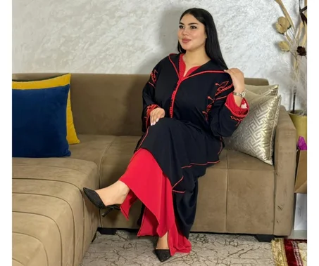 جلابة هماوية مخزانية دوبْياس مطروزة + قميص تحتاني.. 💃✨