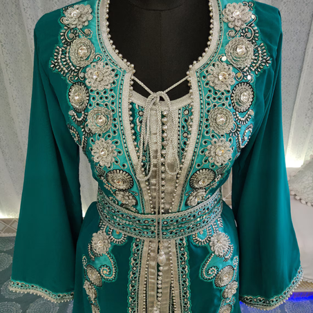 Sea Green Embroidery Maxi Dress Takchita Dubai Muslim Dress African Attire Bridesmaid Islamic Designer Kaftan