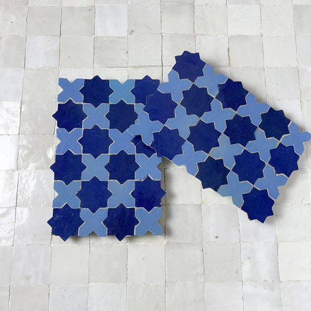 Handmade 12" x 12" Moroccan Zellige Tiles, Mosaic Tiles, Bathroom Floor Tile - Blue Wall Tiles, Kitchen Backsplash, Ceramic Tiles