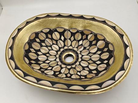 Unlacquered Brass Sink, Moroccan Handmade Sink - Black Resin And Bone Conception, Vessel Sink For Bathroom