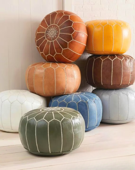 Moroccan POUF **70% OFF** with White Stitching Leather Pouf Ottoman Pouf Morrocan Leather Pouf Moroccan Pouffe, Home gifts, Wedding Gifts