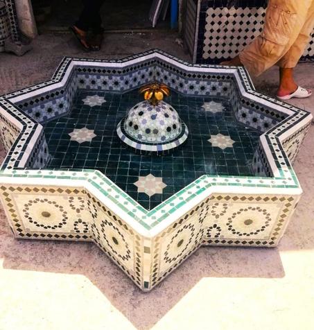 Moroccan Mosaic Floor Fountain-Mosaic Fountain For Patio-Unique Round Garden Fountain-Floor Water Fountain-Moroccan Zellige-Mosaic Artworks