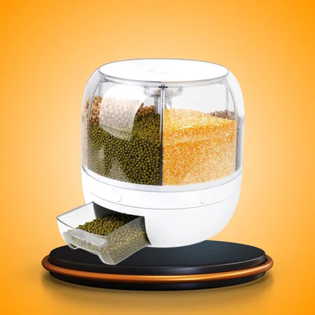 موزع الحبوب الدوار البلاستيكي كبير من 6 اقسام مع درج
