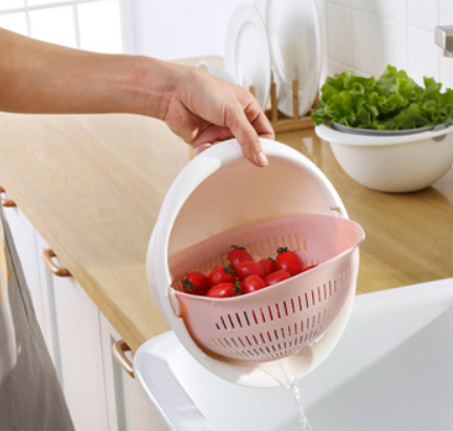 Bol Égouttoir en Silicone, Double Panier, Passoire pour Lavage des Légumes et Fruits, Cuisine