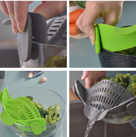 Passoire de cuisine en Silicone, Clip de vidange, bol, entonnoir, riz, pâtes, légumes, lavage, vidage de l'excès de liquide