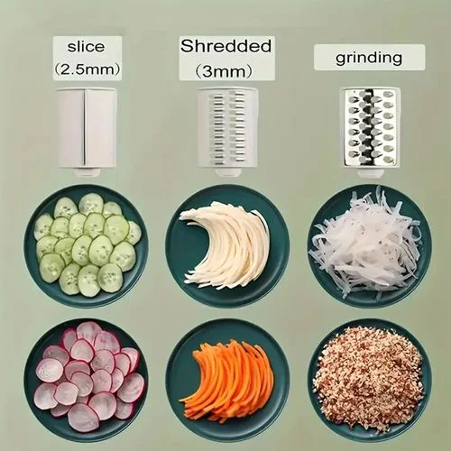 🥕🔪 قطّاعة خضروات يدوية 4 في 1 – سرعة، دقة، وتنظيم مثالي في مطبخك