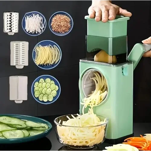 🥕🔪 قطّاعة خضروات يدوية 4 في 1 – سرعة، دقة، وتنظيم مثالي في مطبخك