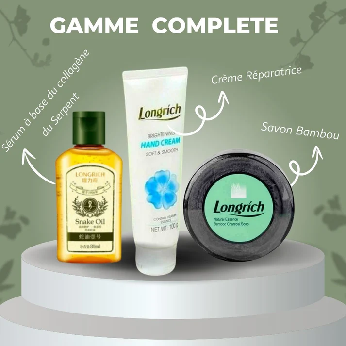 Gamme Réparatrice Longrich : Contre les Taches noires, Acnés, Quintos et Vergetures