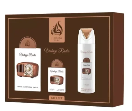 Coffret Vintage Radio Lattafa Pride Parfum 100 ml + Format Voyage + Déodorant