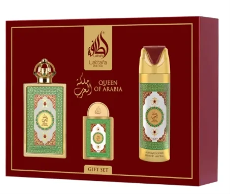 Coffret Queen of Arabia Lattafa Parfum Femme 100 ml + Format Voyage + Déodorant