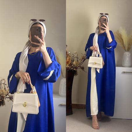 طقم عباية مع فستان ابيض