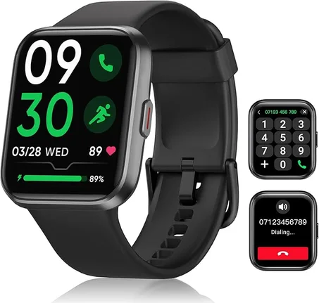 ساعة ذكية من إياك للرجال والنساء، بشاشة لمس قياس 1.69 بوصة، مع خاصية أليكسا المدمجة. تحتوي على ميزات لياقة بدنية مقاومة للماء بتصنيف IP68، وتتضمن تتبع النوم، معدل ضربات القلب، قياس ضغط الدم،