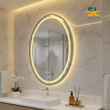 Miroir LED Ovale Premium – Lumière Blanche & Chaude