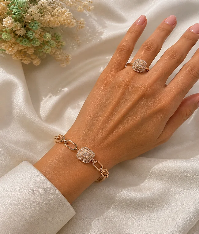 Bracelet+Bague style diamond Rose gold