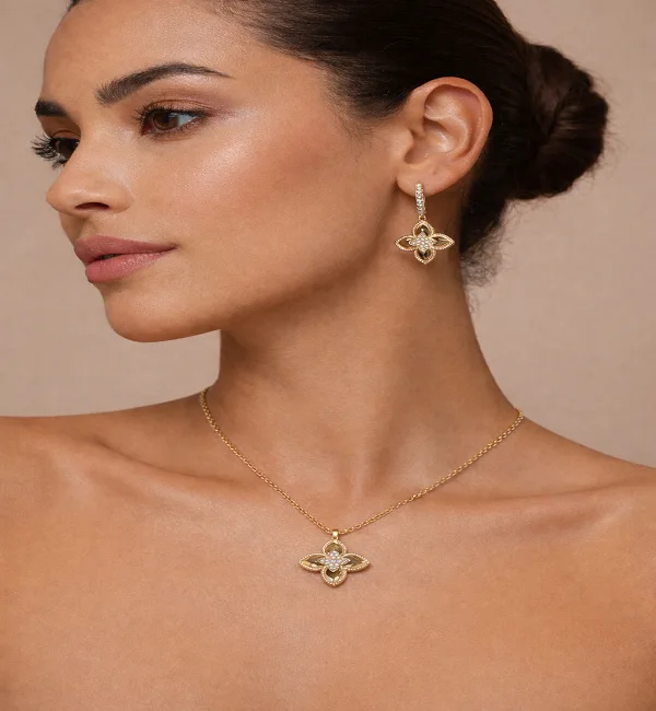 Sautoir double chaine +Boucle Fleur