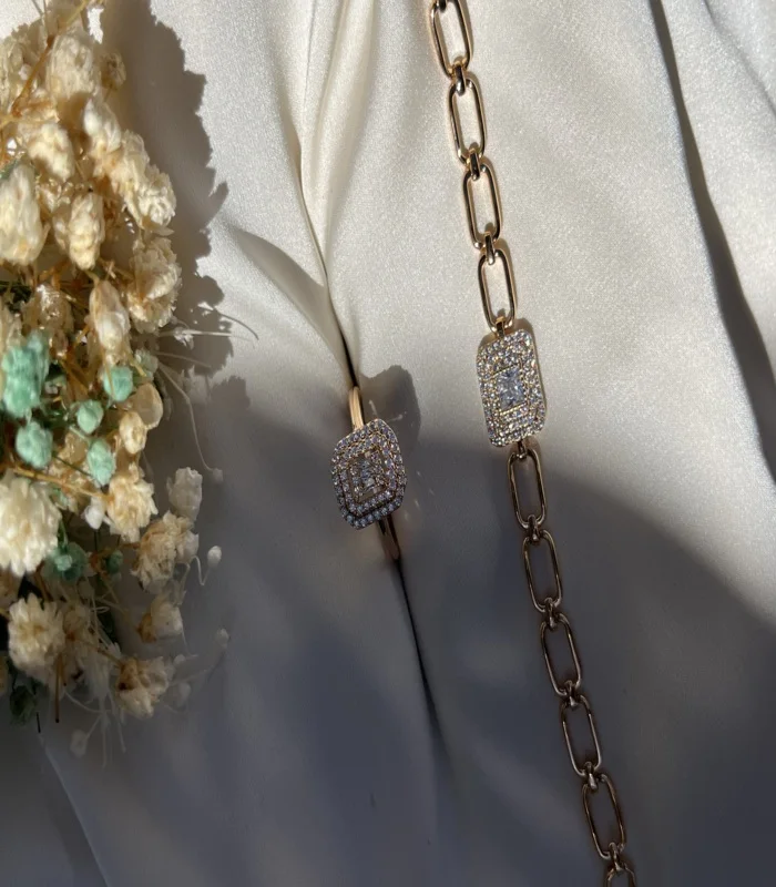 Bracelet+Bague style diamond Rose gold