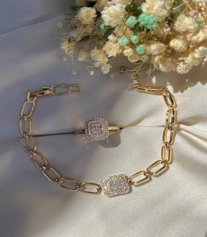 Bracelet+Bague style diamond Rose gold