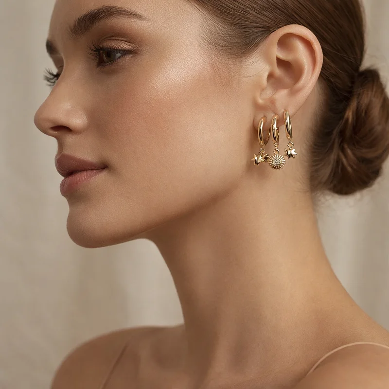 Boucle d’oreille 3-en-1 (une seule pièce)