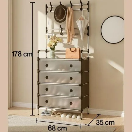 منظم الملابس والأغراض بـ4 أدراج وعلاقة مدمجة 👕🧺