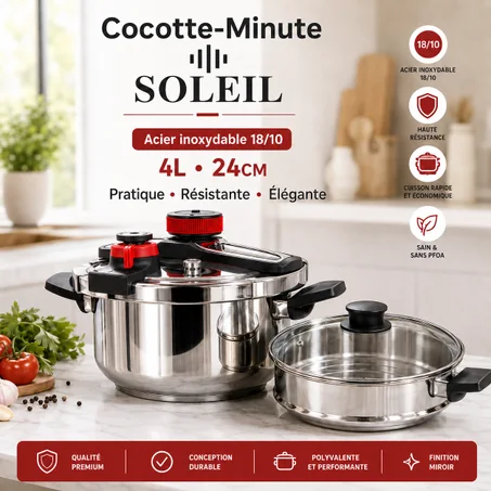 Cocotte-Minute SOLEIL Inox 18/10 – 4L / 6L / 8L