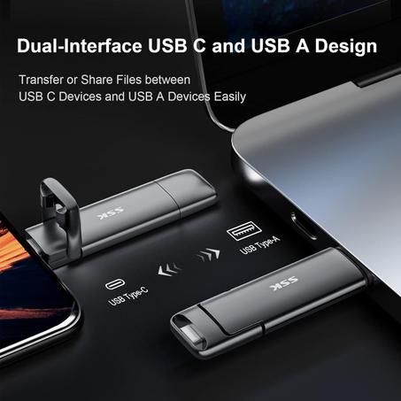 SSK محرك أقراص SSD USB C فائق السرعة 1000 ميجابايت ثانية 2 في 1 مزدوج نوع ذو حالة ثابتة سعة 1000.0 MB من اس كيه