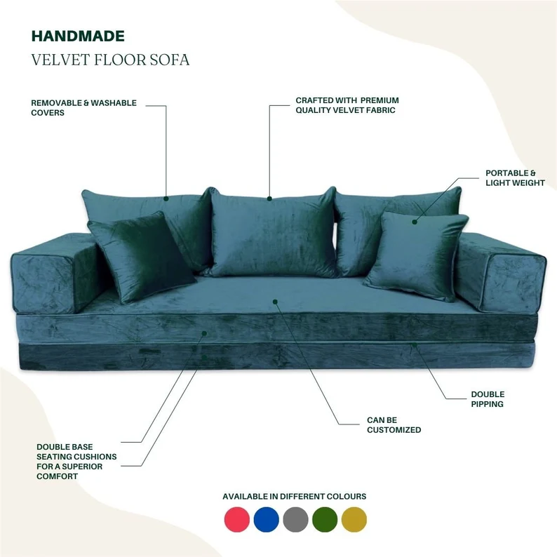 Canapé de Sol Modulable en Velours  2mx60 cm