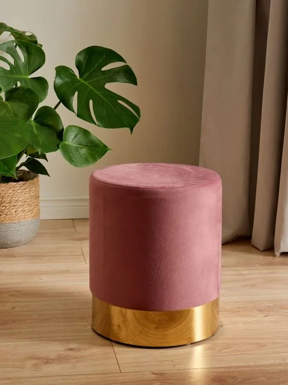 POUF RONDE ROSE PUDR 50 X 40 CM