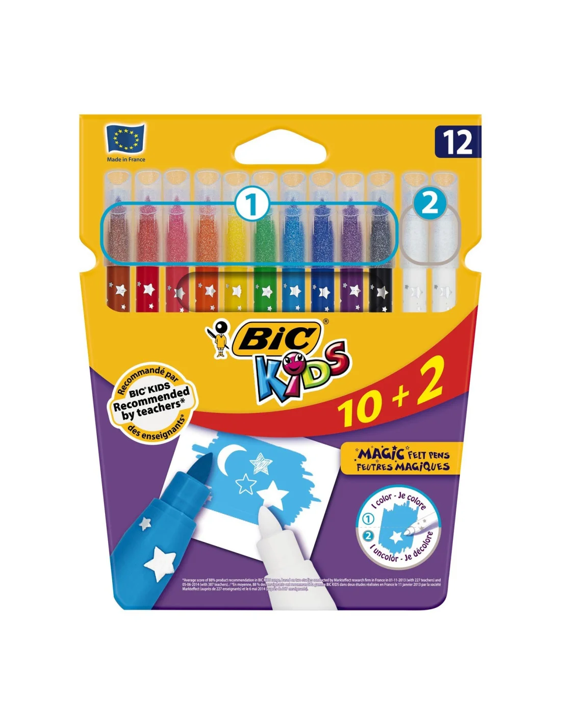 FEUTRES BIC 12 KIDS COLOUR & ERASE