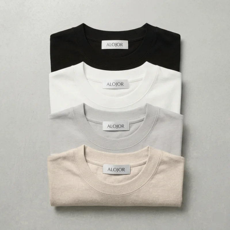 PACK ALOJOR Relaxed Fit Essential T-Shirts – 4 Pieces – Black, White, Soft Grey & Desert Beige - Premium 100%