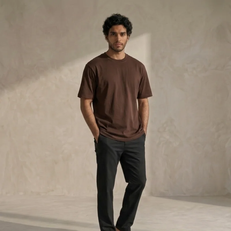 ALOJOR Relaxed Fit Essential T-Shirt – Coffee Brown – Premium 100%