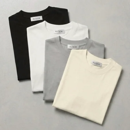 PACK ALOJOR Relaxed Fit Essential T-Shirts – 4 Pieces – Black, White, Soft Grey & Desert Beige - Premium 100%