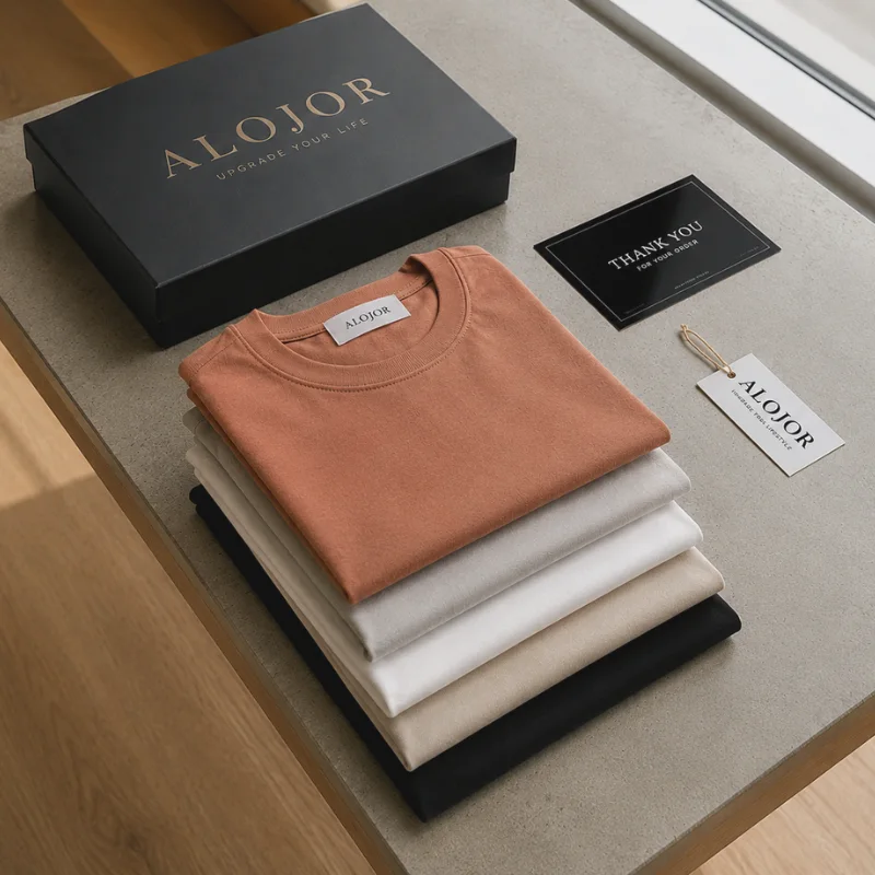 PACK ALOJOR Relaxed Fit Essential T-Shirts – 5 Pieces – Black, White, Soft Grey, Sahara Dust  & Desert Beige - Premium 100%