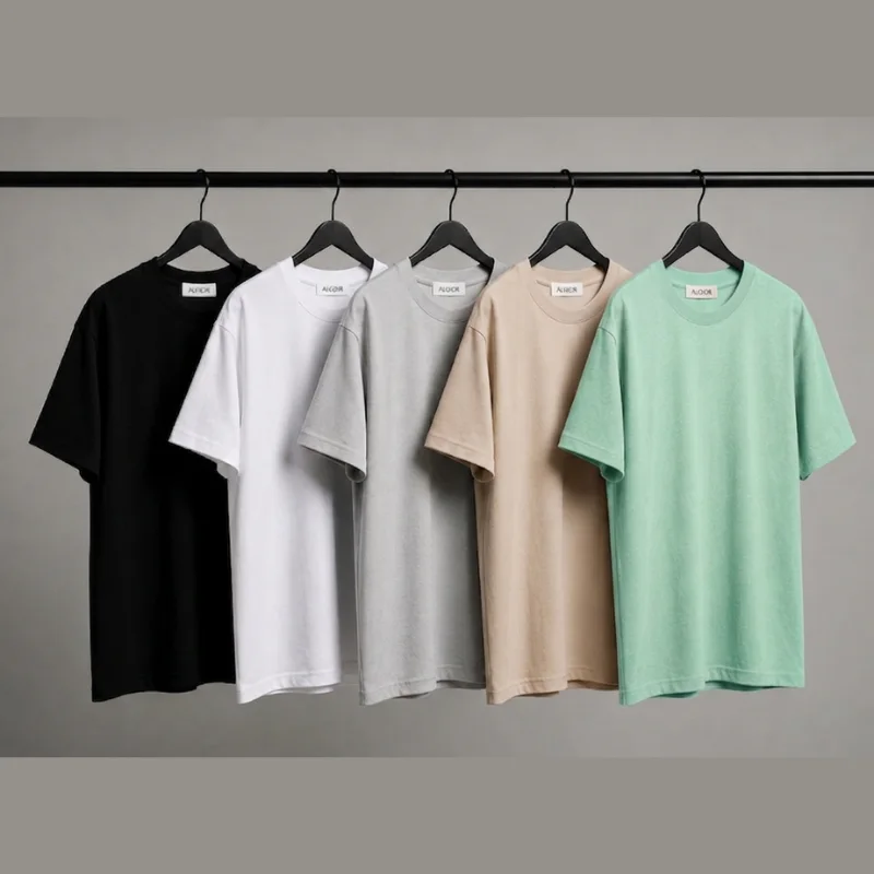 PACK ALOJOR Relaxed Fit Essential T-Shirts – 5 Pieces – Black, White, Soft Grey, Ocean Mint  & Desert Beige - Premium 100%