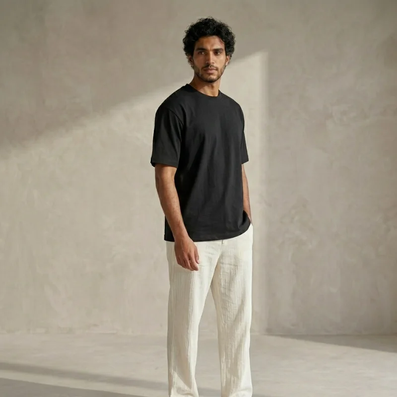 PACK ALOJOR Relaxed Fit Essential T-Shirts – 5 Pieces – Black, White, Soft Grey, Sahara Dust  & Desert Beige - Premium 100%