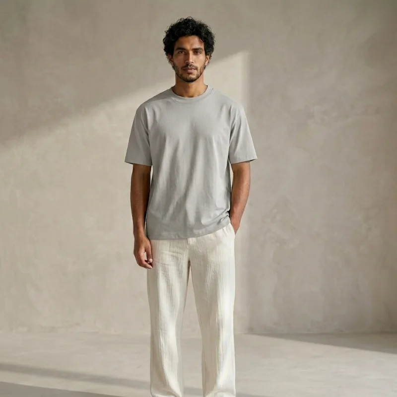 PACK ALOJOR Relaxed Fit Essential T-Shirts – 5 Pieces – Black, White, Soft Grey, Sahara Dust  & Desert Beige - Premium 100%