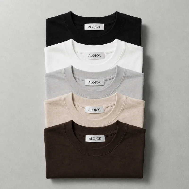 PACK ALOJOR Relaxed Fit Essential T-Shirts – 5 Pieces – Black, White, Soft Grey, Coffee Brown & Desert Beige - Premium 100%