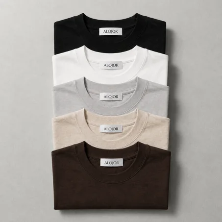 PACK ALOJOR Relaxed Fit Essential T-Shirts – 5 Pieces – Black, White, Soft Grey, Coffee Brown & Desert Beige - Premium 100%