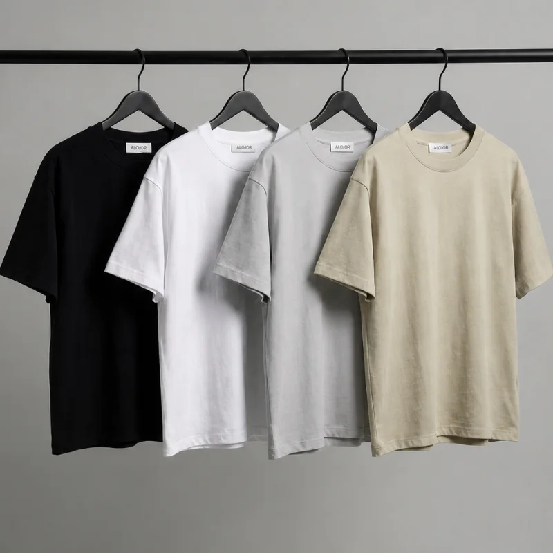 PACK ALOJOR Relaxed Fit Essential T-Shirts – 4 Pieces – Black, White, Soft Grey & Desert Beige - Premium 100%