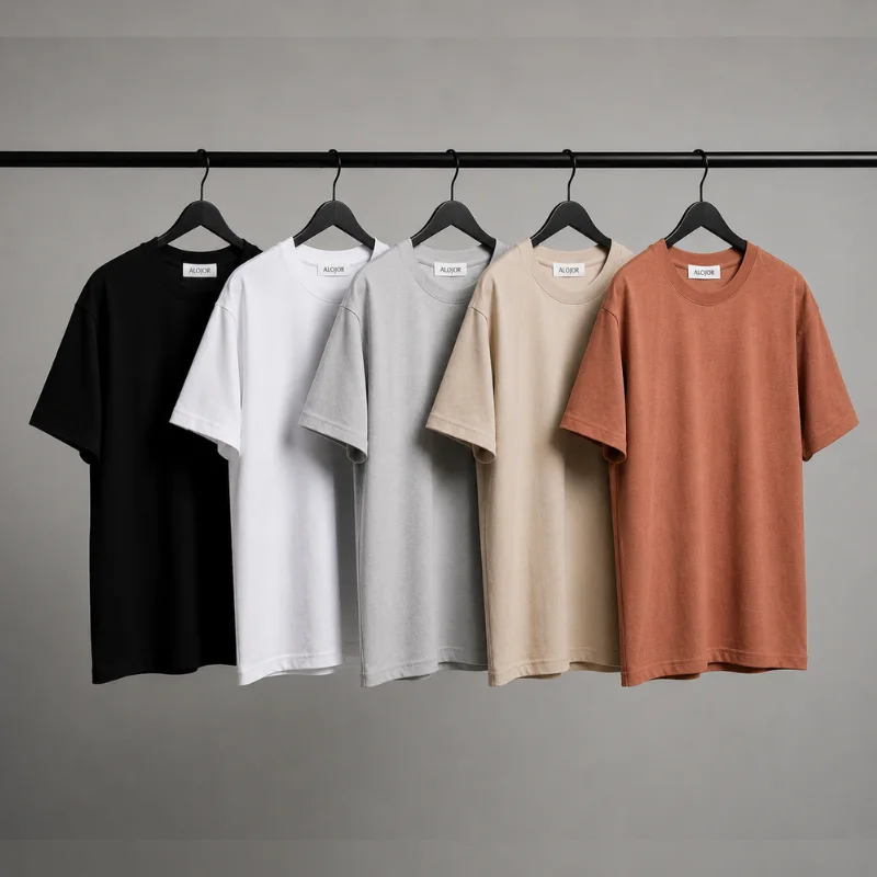 PACK ALOJOR Relaxed Fit Essential T-Shirts – 5 Pieces – Black, White, Soft Grey, Sahara Dust  & Desert Beige - Premium 100%